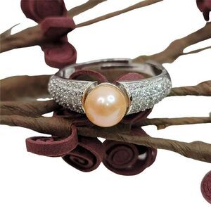 Pure Chic 925 Sterling Silver Adjustable Ring with Peach Freshwater Pearl